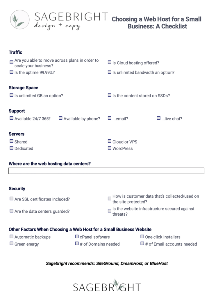 Choosing a Web Host for a Small Business Checklist Sagebright